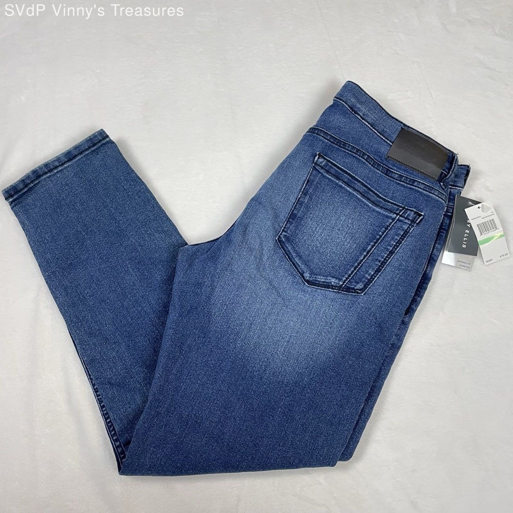 Perry Ellis‎ Men's Blue Medium Scraped Tapered Fit Stretch Jeans 34x30 NWT